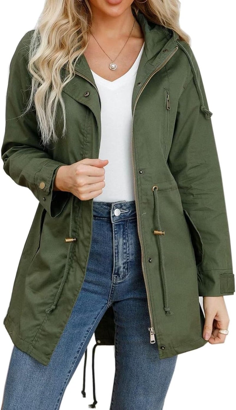 Ciguo Women's Ligtweight Jackets Anorak Utility Drawstring Waist Hoodie Zip Up Fall Casual Coat with Pockets - Image 1